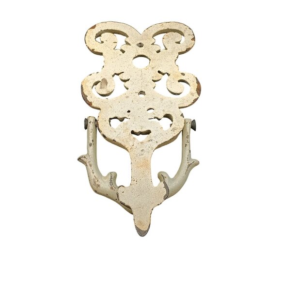 Vintage Cast Iron Door Knocker Beige Ornate Design - Picture 4 of 4